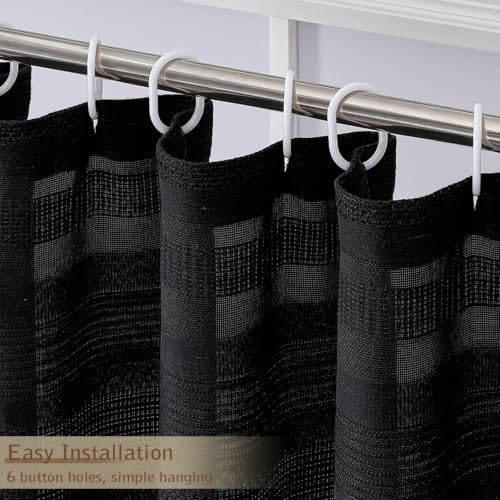 OVZME Black Boho Stall Shower Curtain, Narrow Soft Fabric Striped Linen Textured Bathroom Shower Curtain with Tassel, Modern Farmhouse Machine Washable Bath Decor, Black, 36Wx72L Inches