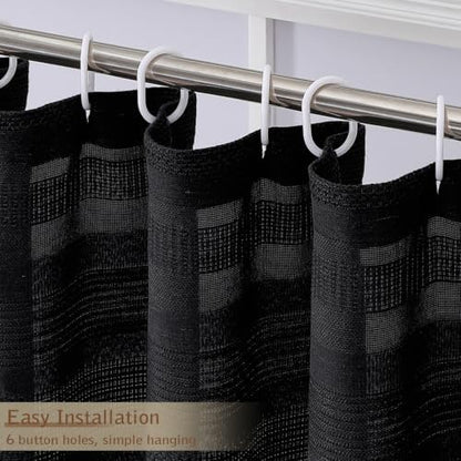 OVZME Black Boho Stall Shower Curtain, Narrow Soft Fabric Striped Linen Textured Bathroom Shower Curtain with Tassel, Modern Farmhouse Machine Washable Bath Decor, Black, 36Wx72L Inches