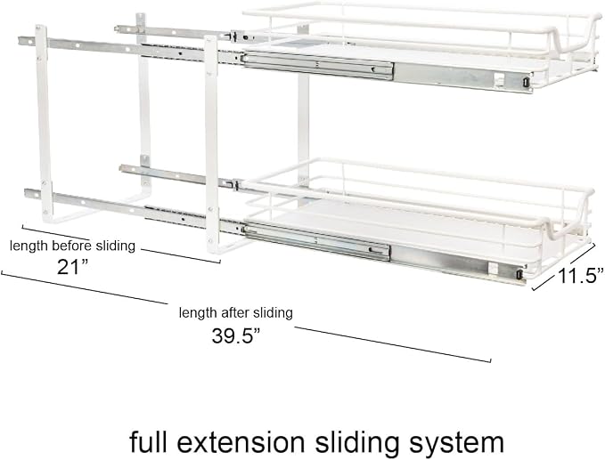 Household Essentials White Powder-Coated Steel Dual-Tier Slide Organizer with Plastic Accents
