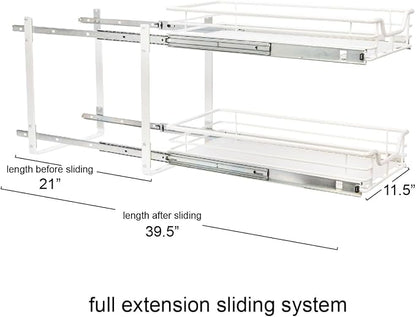 Household Essentials White Powder-Coated Steel Dual-Tier Slide Organizer with Plastic Accents