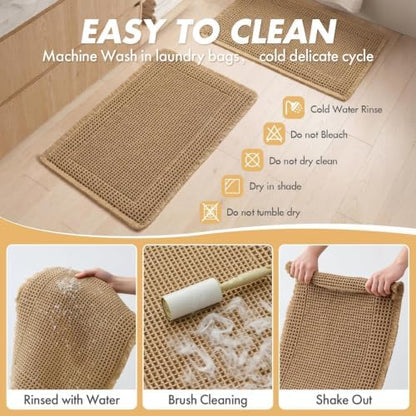 MIULEE Set of 2 Waffle Bathroom Rugs Bordered Bath Mat Brown 18x30 Inch
