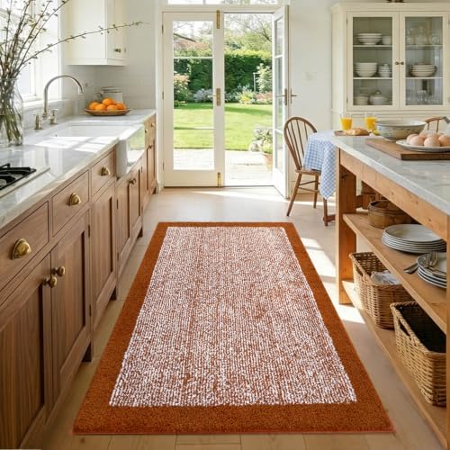 48x32 Bathroom Rugs Non Slip Washable, Soft Absorbent Bath Mat Coral Orange