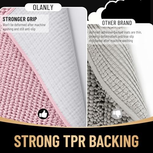 OLANLY Thick Chenille Large Bathroom Rugs Mats 59x35, Dusty Rose