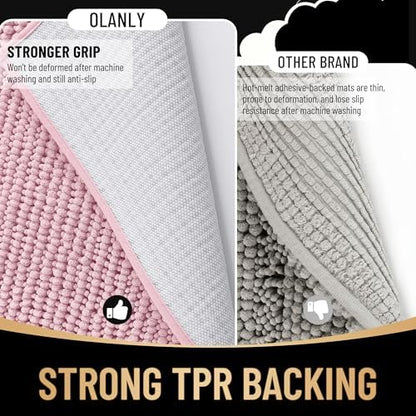 OLANLY Thick Chenille Bathroom Runner Rugs Mats 44x24, Dusty Rose