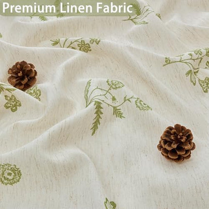 ORTIGIA Linen Shower Curtain 72 W x 84 L Farmhouse Vintage Sage Green Floral Long Shower Curtains Modern Boho Rustic Block Print Cottagecore Decor for Bathroom