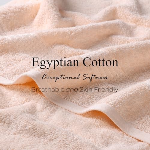 Superior Egyptian Cotton Bath Towel Set, Home Bathroom Towels, Master, Guest Bath, Decor Essentials, Quick Dry, Absorbent, Large Body Towels, Spa, Hotel, Resort, Adult, Kids, Set of 2, Peach