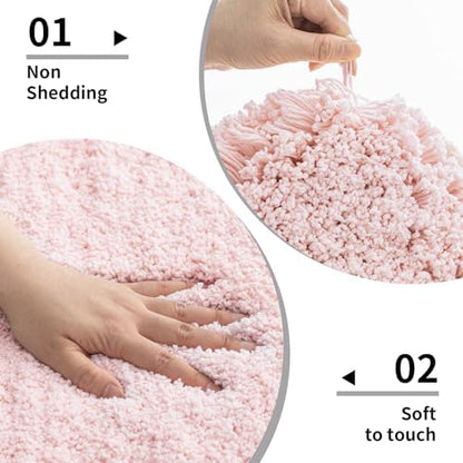 Disolla Bathroom Rugs 24x48 Non Slip Fluffy Bath Mat for Bathroom Floor Washable Plush Luxury Bath Rug for Tub Soft Shaggy Absorbent Shower Sink Mat, Sakura Pink