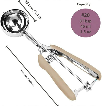 Cookie Scoop, 18/8 Stainless Steel Cookie Scooper, Cookie Scoops for Baking, 3Tbsp/45ml/1.5oz Cookie Dough Scoop, Ice Cream Scooper with Trigger Release (#20 Brown)
