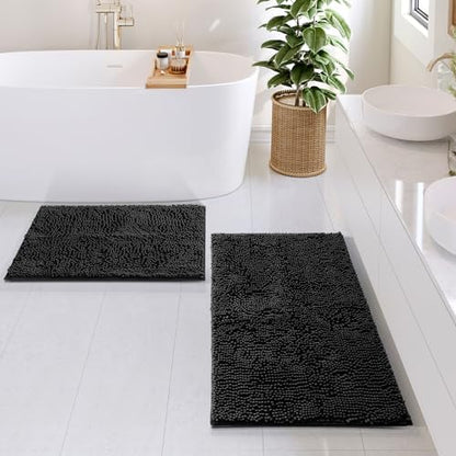 Hearth & Harbor Bathroom Rugs, Chenille Bath Mat - Machine Washable Bath Mats for Bathroom Non-Slip Backing Rubber, Quick Dry Bathroom Mat