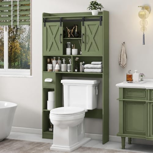 Vabches Over The Toilet Storage Cabinet with Sliding Doors, Green