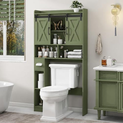 Vabches Over The Toilet Storage Cabinet with Sliding Doors, Green