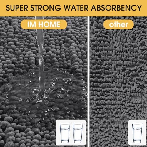 ACCUMTEK Upgrade Luxury Grey Bathroom Rug Mat Gray 48"x17", Ultra Soft Thick Absorbent Bath Mats, Non Slip Chenille Toilet Mat for Bathroom, Bedroom, Kitchen, Shower, Tub, Charcoal