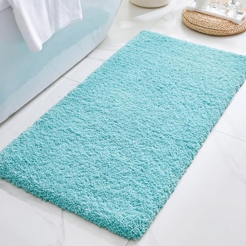 ILANGO Teal Bathroom Rugs 70" × 24" Non Slip & Super Absorbent Thick Soft, Washable Bath Carpet Runner for Floor, Microfiber Plush Shaggy Bath Mats with Rubber for Bedroom Bathtub Shower Room