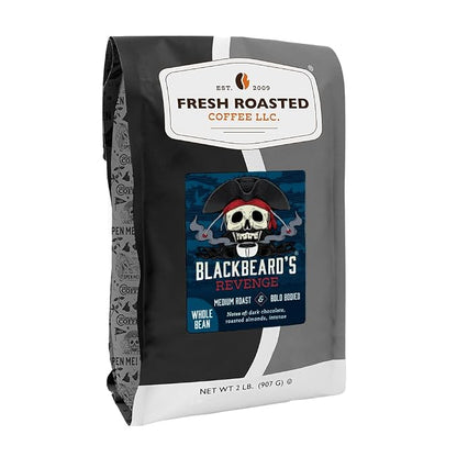 Fresh Roasted Coffee, Blackbeard's Revenge Whole Bean Coffee, Medium Roast, Kosher, 2 lb (32 oz)