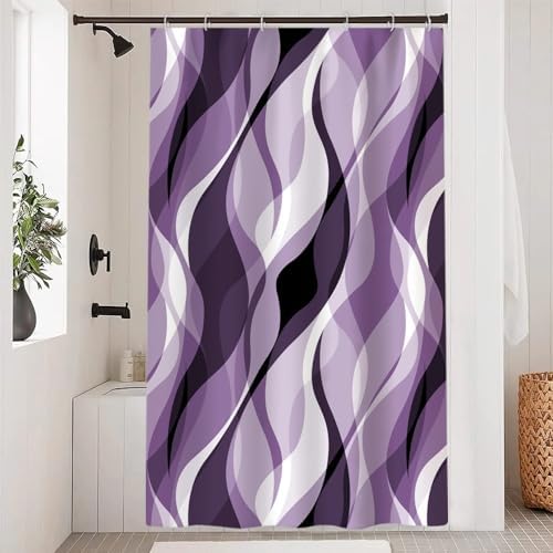 Purple Striped Stall Shower Curtain with Hooks, 48x72 Inch