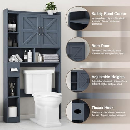 Vabches Over The Toilet Storage Cabinet with 2 Barn Doors, Blue