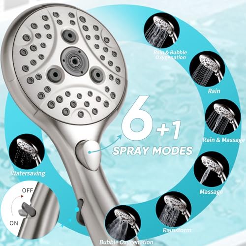 10'' Dual 20 Stage Filtered Shower Head with Handheld, 6 Spray Settings Handheld Shower Head High Pressure Rainfall Filter Combo with 12'' Adjustable Extension Arm, 71'' Shower Hose (Brushed Nickel)