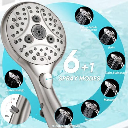 10'' Dual 20 Stage Filtered Shower Head with Handheld, 6 Spray Settings Handheld Shower Head High Pressure Rainfall Filter Combo with 12'' Adjustable Extension Arm, 71'' Shower Hose (Brushed Nickel)