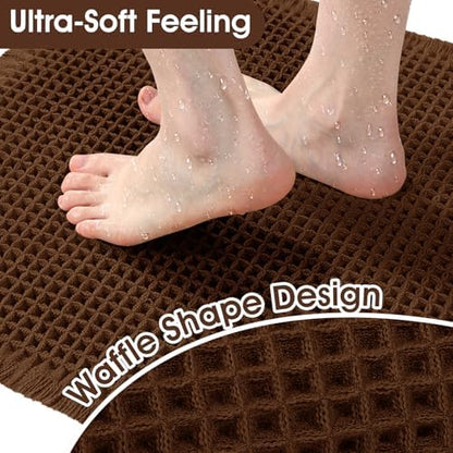 Extra Large Waffle Bath Mat, Boho Woven Modern Bath Rug Absorbent Non Slip, Ultra Soft Bathroom Mats, Machine Washable Knit Bath Rugs with Tassels for Bathroom, Bedroom, Kitchen, Shower, 6'x2', Brown