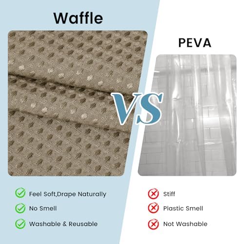SORTTO No Hook Waffle Shower Curtain with Snap in Liner Set, 71x74, Beige