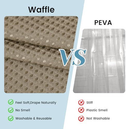 SORTTO No Hook Waffle Shower Curtain with Snap in Liner Set, 71x74, Beige
