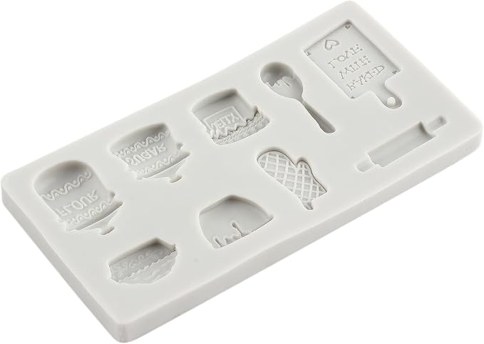 Miniature Home Baking Silicone Molds Rolling Pin Oven Glove Cake Bowl Wooden Spoon Chocolate Fondant Mold for Cake Decoration Cupcake Topper Candy Sugar Craft Polymer Clay Gum Paste