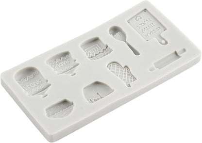 Miniature Home Baking Silicone Molds Rolling Pin Oven Glove Cake Bowl Wooden Spoon Chocolate Fondant Mold for Cake Decoration Cupcake Topper Candy Sugar Craft Polymer Clay Gum Paste
