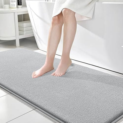 OLANLY Memory Foam Bathroom Runner Rugs 70x24, Long Bath Mats, Light Grey