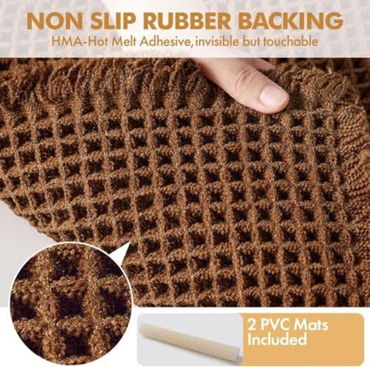 MIULEE Set of 2 Waffle Bathroom Rugs Boho Bath Mat Caramel 17"x24"+17"x48"