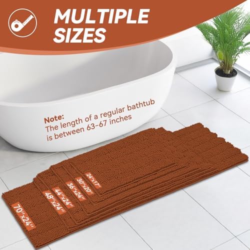 Bcoimo Bath Rug Mat,44x24 Extra Soft Burnt Orange Long Bathroom Runner Rug