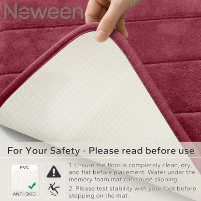 Neween Bathroom Rugs Set 3 Piece, Absorbent Memory Foam Bath Mat, Red