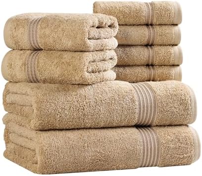 Superior Egyptian Cotton 8-Piece Towel Set, Assorted Towels for Home Bathroom, Guest Bath Decor Essentials, Includes 2 Bath, 4 Hand, 2 Face Towels/Washcloths, Quick Dry, Absorbent, Toast
