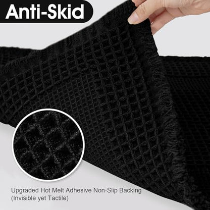 Extra Large Waffle Bath Mat, 5'x2' Black-Looped, Super Absorbent Non-Slip Quick Dry Bathroom Rugs with Tassels, Machine Washable Ultra Soft Boho Bath Rugs for Floor, Toilet Mats Boho Farmhouse Decor