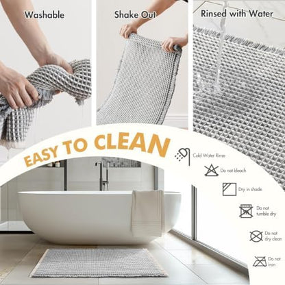 MIULEE Set of 2 Waffle Bathroom Rugs LightGrey&Cream Bath Mat 17x24 Inch