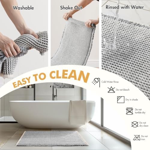 MIULEE Set of 2 Waffle Bathroom Rugs LightGrey&Cream Bath Mat 18x30 Inch