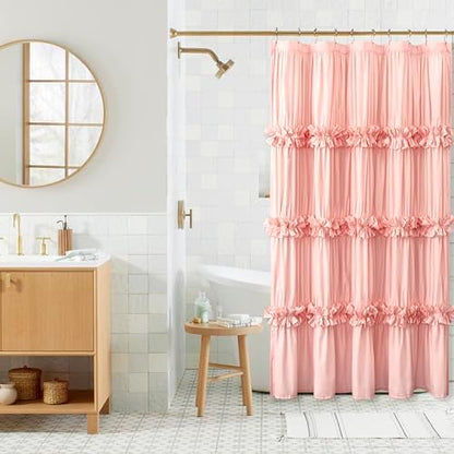 Homechoice Decor Victorian Peach Ruffle Shower Curtain with 10 Buttonholes
