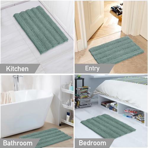 Turquoize Small Bathroom Rug 17x24, Chenille Bath Rug, Duckeggshell Blue