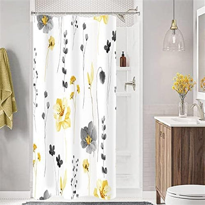Gibelle Yellow Beige Watercolor Floral Fabric Shower Curtain, 48x72