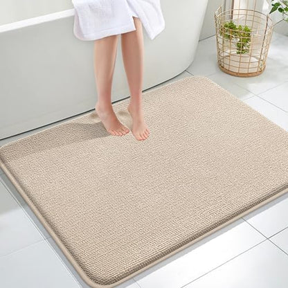 OLANLY Memory Foam Large Bathroom Rugs 40x32, Absorbent Bath Mat, Beige