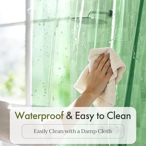 Bathway Shower Curtain Liner, Clear Shower Curtain Liner Green 72x72 PEVA Waterproof Shower Curtain Liner Plastic with 3 Magnets and 12 Rustproof Metal Grommets, Lightweight Shower Liner for Bathroom