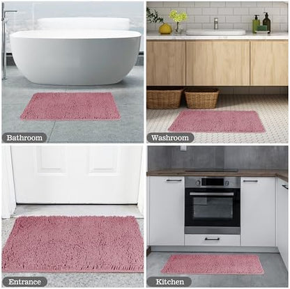 Yeaban Chenille Dusty Rose Bathroom Rug 26"x44", Non-Slip Rubber Backing