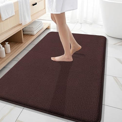 OLANLY Memory Foam Large Bathroom Rugs 59x35, Absorbent Bath Mat, Brown