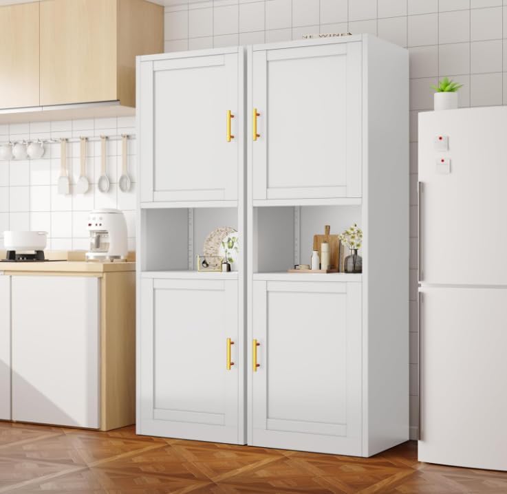 Tall Metal Narrow Bathroom Storage Cabinet 67" H, Tall White Pantry Cabinets with 4 Adjustable Shelves and 2 Doors for Kitchen, Home Office, Living Room, Dining Room(20 inches Wide)