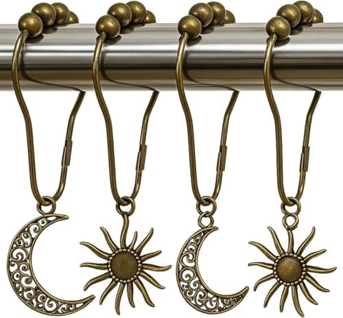 Celestial Shower Curtain Hooks 36 Pack of Sun and Moon Decor Theme Comes with a Bronze Shower Curtain Hooks for Celestial Boho Goth Witchy Shower Curtain (36)