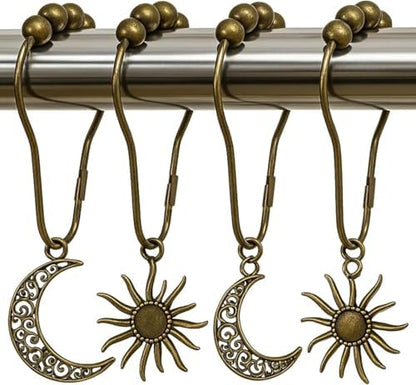 Celestial Shower Curtain Hooks 36 Pack of Sun and Moon Decor Theme Comes with a Bronze Shower Curtain Hooks for Celestial Boho Goth Witchy Shower Curtain (36)