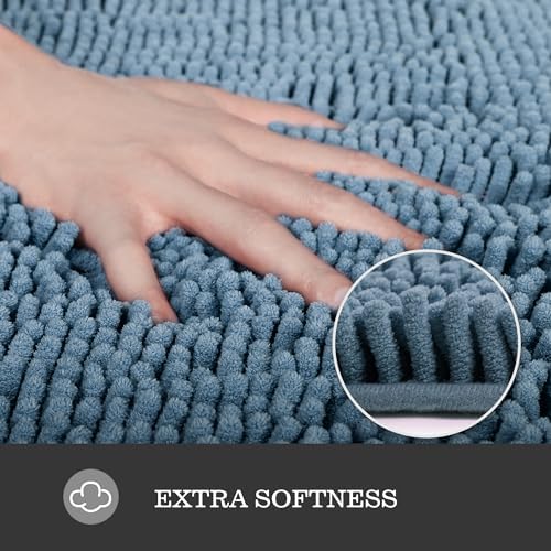 Yeaban Chenille Blue Bathroom Rug 17"x24", Non-Slip Rubber Backing
