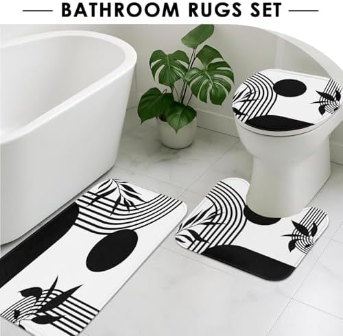 Bathroom Sets with Shower Curtain and Rugs, 4 Pcs, Boho Minimalist