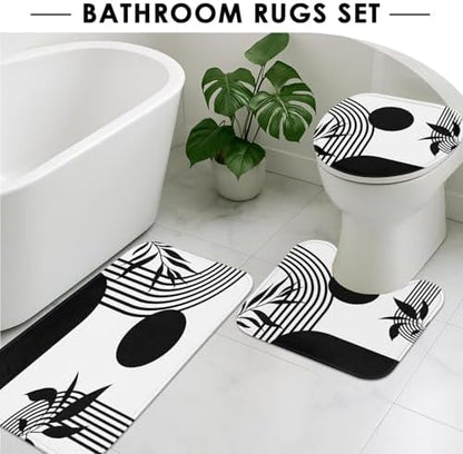Bathroom Sets with Shower Curtain and Rugs, 4 Pcs, Boho Minimalist