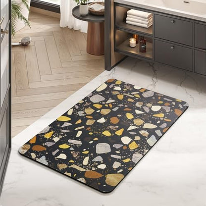 MontVoo -Bath Mat-Non Slip Thin Bathroom Rugs Fit Under Door- Quick Dry Absorbent Faux Suede Surface Grey Bathroom Floor Mats-Shower Rug for in Front of Bathtub Shower Black & Multi Color 16x24