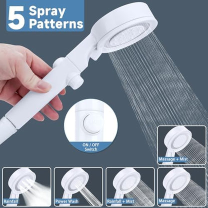 5+1 Mode High Pressure Replacement White RV Shower Head with Hose
